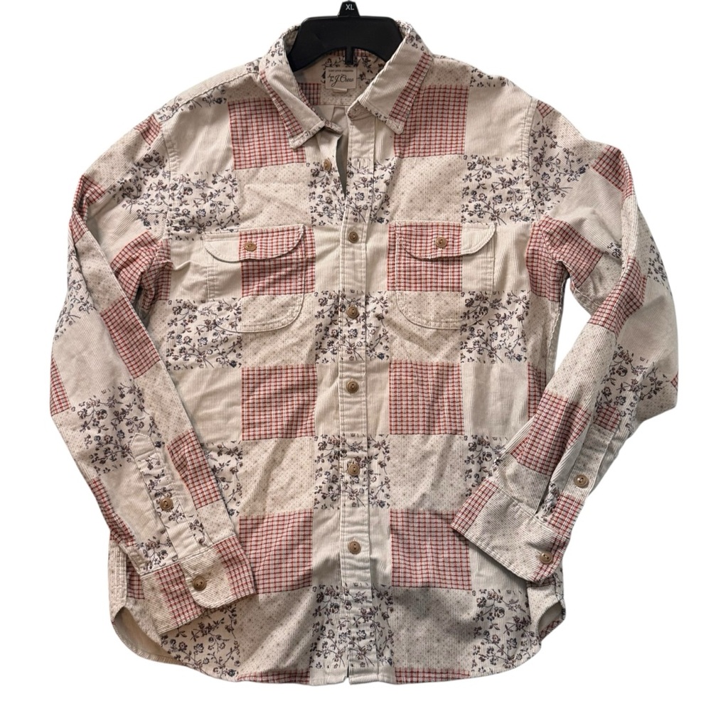 J.crew corduroy patchwork floral flannel long sleeve button up top M